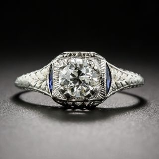 Art Deco Platinum, Diamond and Sapphire Ring