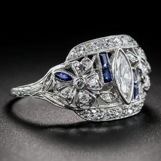 Art Deco Platinum, Diamond and Sapphire Ring