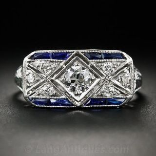 Art Deco Platinum Diamond and Sapphire Ring
