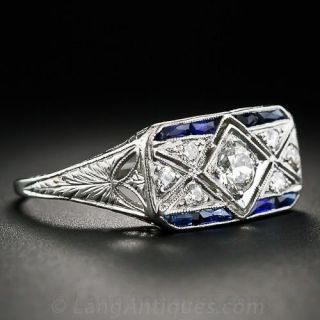 Art Deco Platinum Diamond and Sapphire Ring