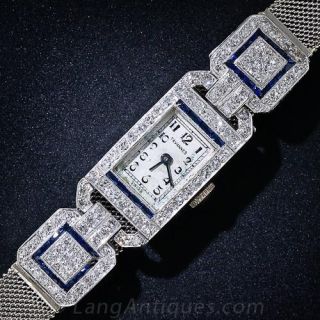 Art Deco Platinum, Diamond and Sapphire Watch - 1