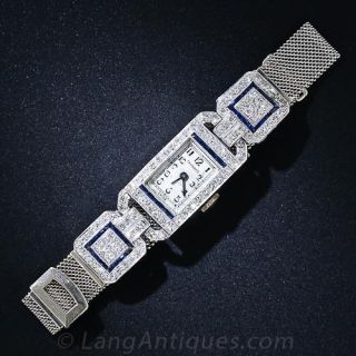 Art Deco Platinum, Diamond and Sapphire Watch