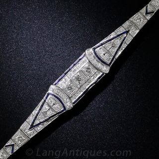 Art Deco Platinum Diamond and Synthetic Sapphire Bracelet