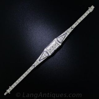 Art Deco Platinum Diamond and Synthetic Sapphire Bracelet