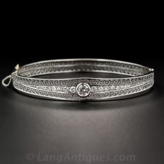 Art Deco Platinum Diamond Bangle Bracelet 