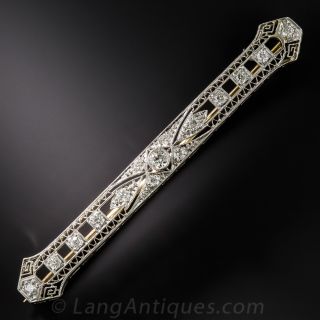 Art Deco Platinum Diamond Bar Pin - 1