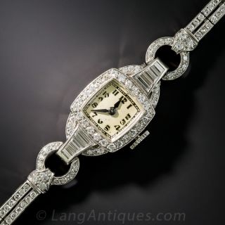Art Deco Platinum Diamond Bracelet Watch - 1