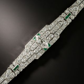 Art Deco Diamond and Calibre Emerald Link Bracelet - 2