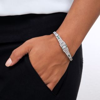 Art Deco Platinum Diamond Calibre Emerald Bracelet