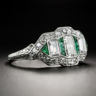 Art Deco Platinum Diamond Calibre Emerald Ring