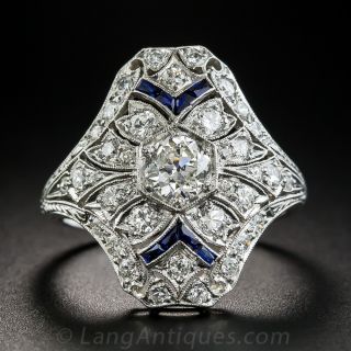 Art Deco Platinum Diamond Calibre Sapphire Dinner Ring