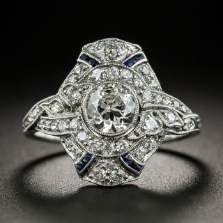 Edwardian Platinum Diamond Calibre Sapphire Ring  - 2