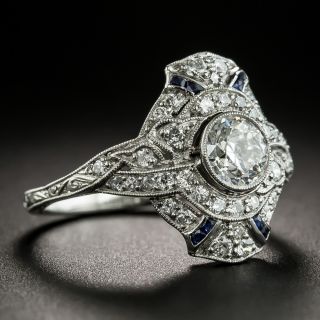 Art Deco Platinum Diamond Calibre Sapphire Ring 