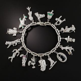 Art Deco Platinum Diamond Charm Bracelet - 1