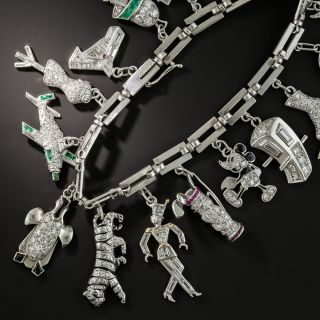 Art Deco Platinum Diamond Charm Bracelet