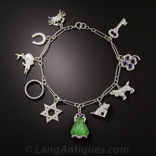 Art Deco Platinum Diamond Charm Bracelet