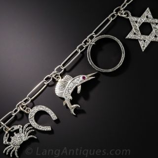 Art Deco Platinum Diamond Charm Bracelet