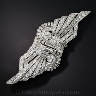 Art Deco Platinum Diamond Clips/Brooch  - 1