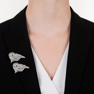 Art Deco Platinum Diamond Clips/Brooch 