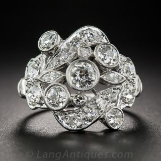 Art Deco Platinum Diamond Cluster Ring
