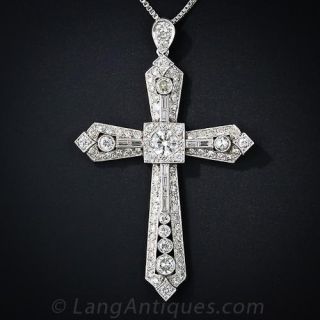 Art Deco Platinum Diamond Cross