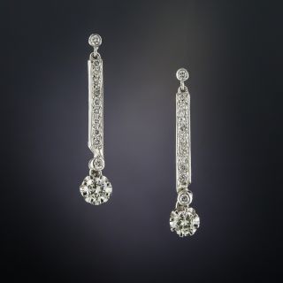 Art Deco Platinum Diamond Dangle Earrings - 1