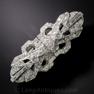 Art Deco Platinum Diamond Double Clip Brooch
