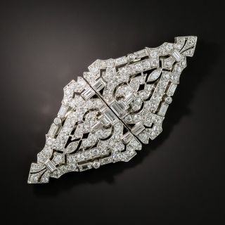 Art Deco Platinum Diamond Double Clip Brooch - 2