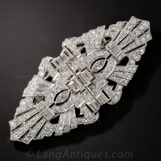 Art Deco Platinum Diamond Double Clip Brooch - 1