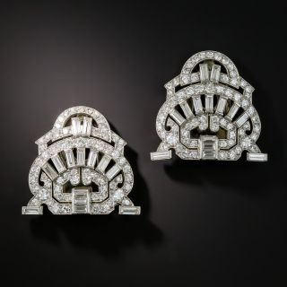 Art Deco Platinum Diamond Double Clips - 2