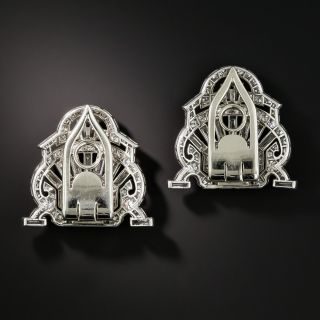 Art Deco Platinum Diamond Double Clips - Gustav Manz