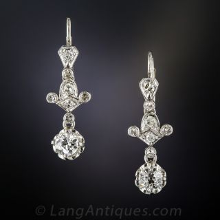 Art Deco Platinum Diamond Drop Earrings