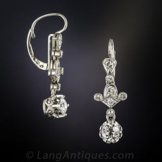 Art Deco Platinum Diamond Drop Earrings