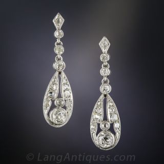 Art Deco Platinum Diamond Drop Earrings