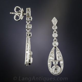 Art Deco Platinum Diamond Drop Earrings