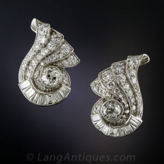 Art Deco Platinum Diamond Earrings - 2