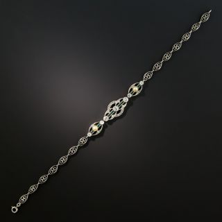 Art Deco Platinum Diamond Emerald And Natural Pearl Bracelet