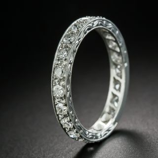 Art Deco Platinum Diamond Engraved Eternity Band, Size 7 1/2 - 1
