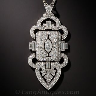 Art Deco Platinum Diamond Lavaliere Necklace