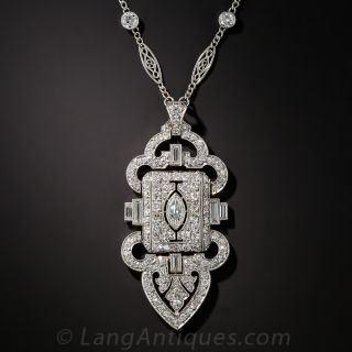 Art Deco Platinum Diamond Lavaliere Necklace