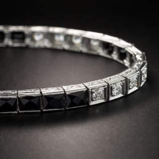 Art Deco Platinum Diamond Onyx Line Bracelet