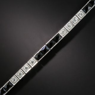 Art Deco Platinum Diamond Onyx Line Bracelet - 3