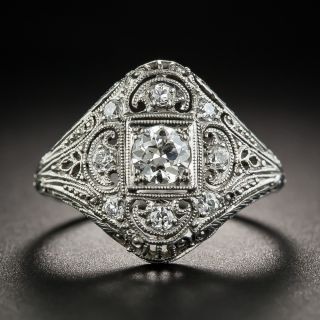 Art Deco Platinum Diamond Ring by S. Kind & Son - 2