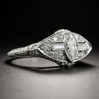 Art Deco Platinum Diamond Ring with Marquise Center