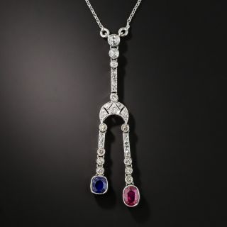 Art Deco Platinum Diamond Ruby & Sapphire Negligee Necklace - 1