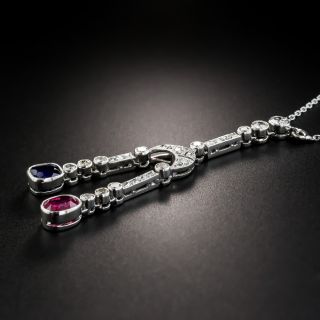 Art Deco Platinum Diamond Ruby & Sapphire Negligee Necklace
