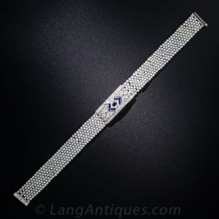 Art Deco Platinum, Diamond, Sapphire and Seed Pearl Bracelet