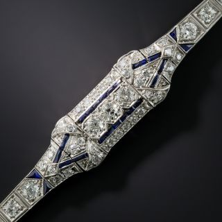 Art Deco Platinum Diamond Sapphire Bracelet 