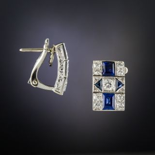Art Deco Platinum Diamond Sapphire Earrings