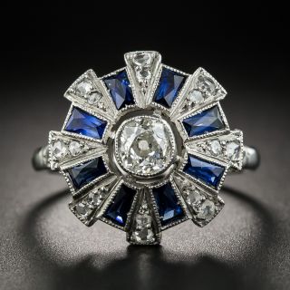 Art Deco Platinum Diamond Sapphire Ring - 2